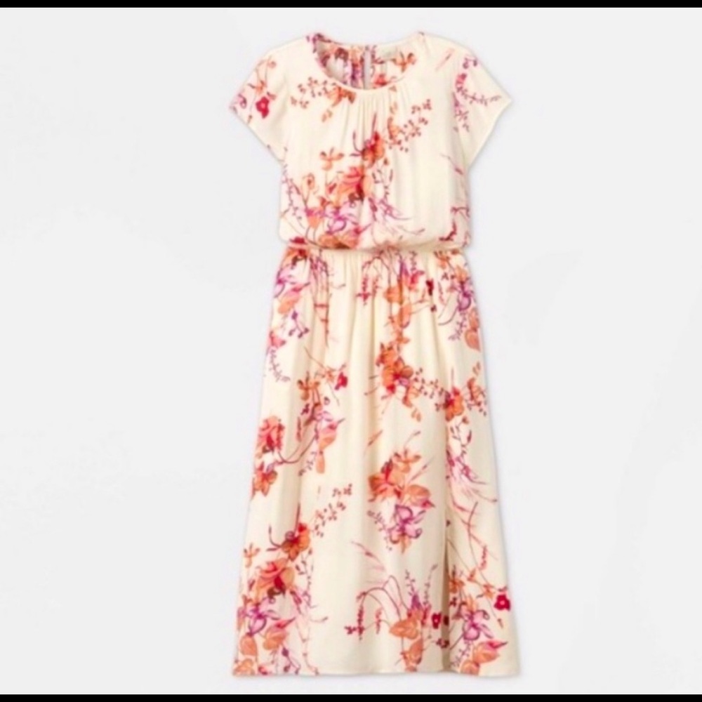 Cream Floral Midi Dress